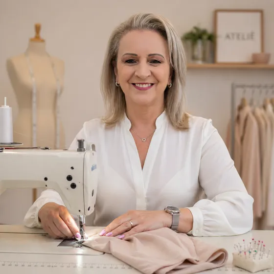 Bernadete Leite no seu ateliê de costura