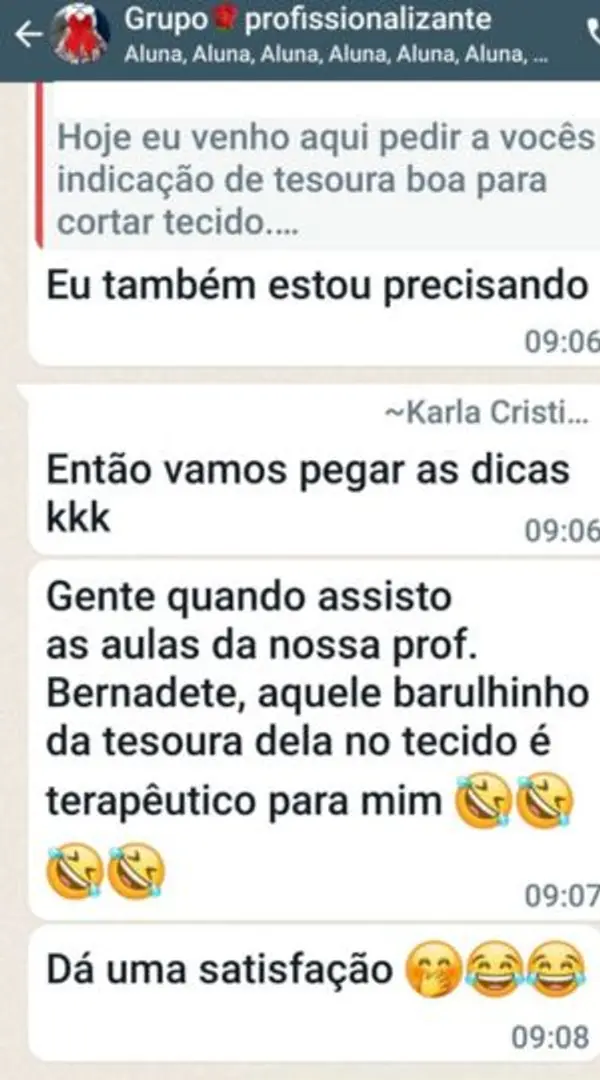 Depoimento da aluna Karla Cristina sobre as aulas