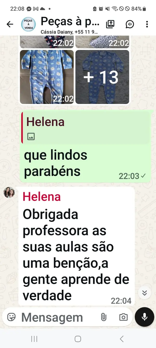 Depoimento da aluna Helena com fotos dos pijamas que fez